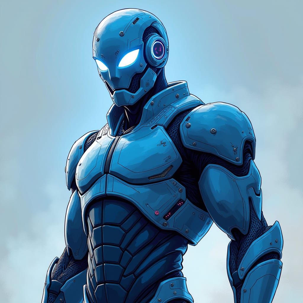 Cybernetic Warrior in Shining High-Tech Armor