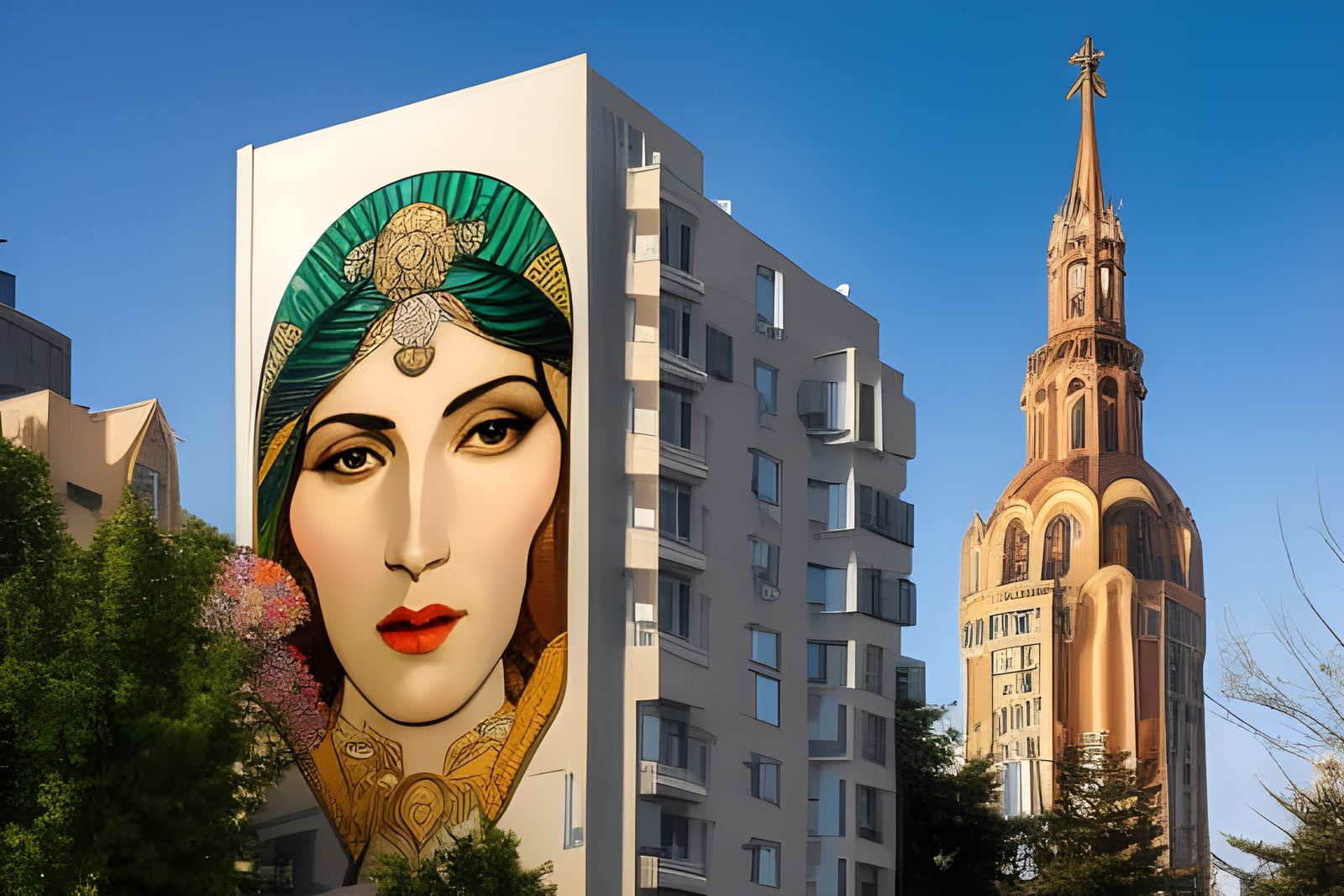 Montreal Street Art Mural in Alphonse Mucha Style