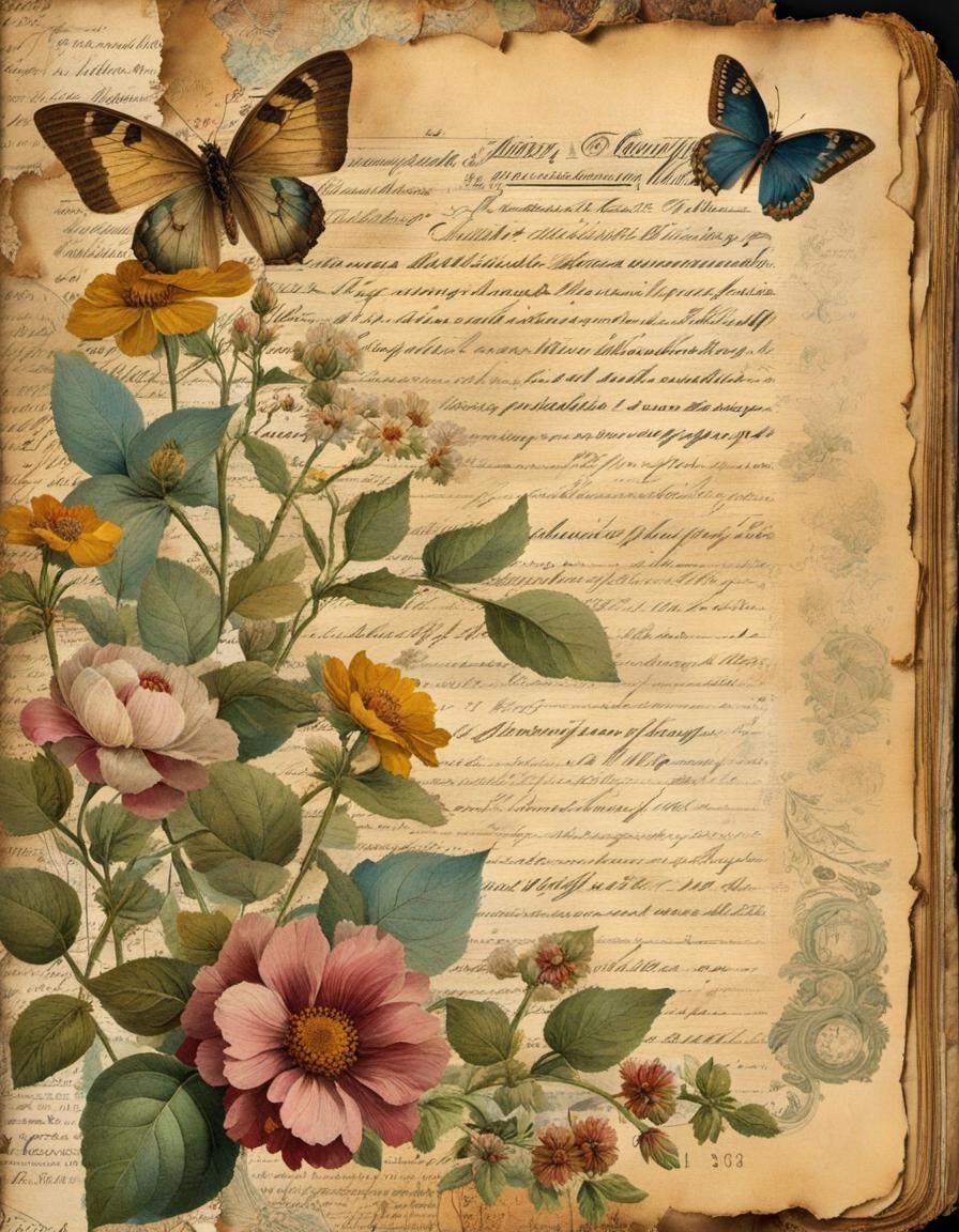 Vintage Floral Collage Journal Page for Diary