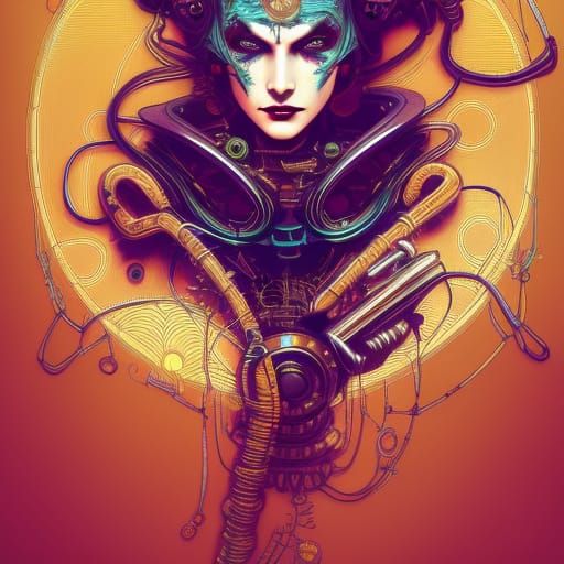 Cybernetic Steampunk Joker with Luminous Colors