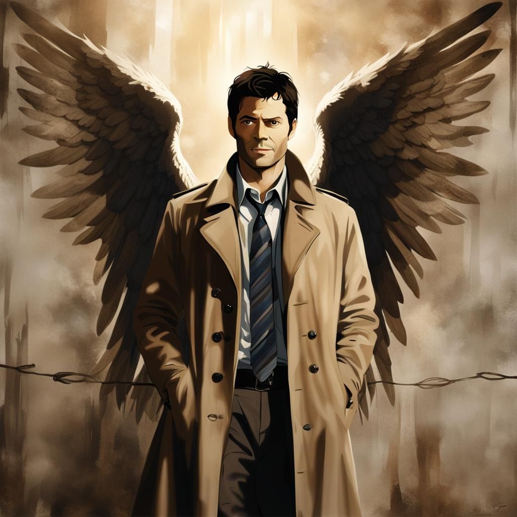 Castiel with Angel Wings Shadow in Heaven