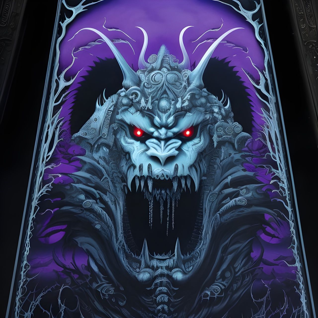 Monochromatic Oni Demon in Dark Fantasy Style