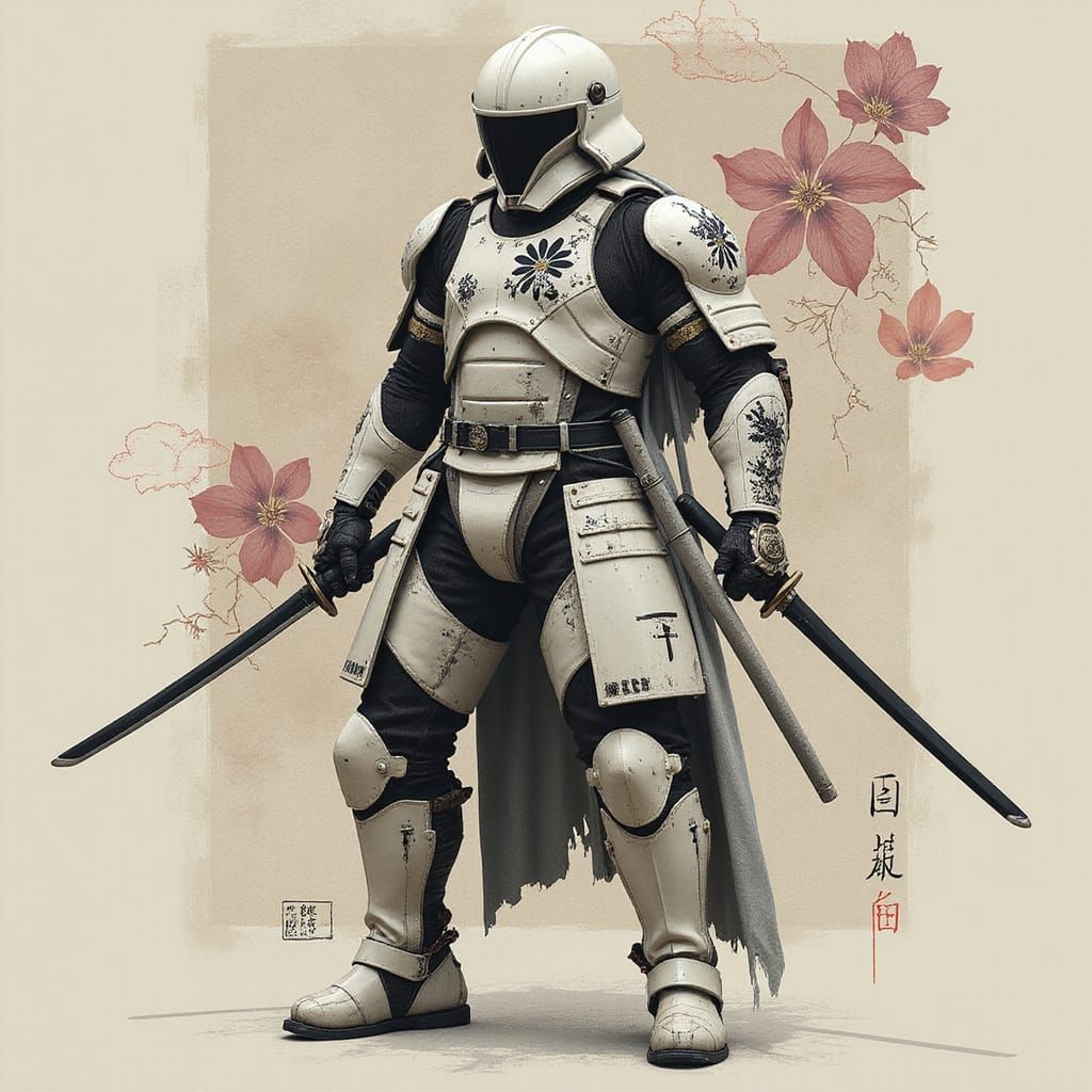 Samurai Warrior in Stylized Sci-Fi Armor