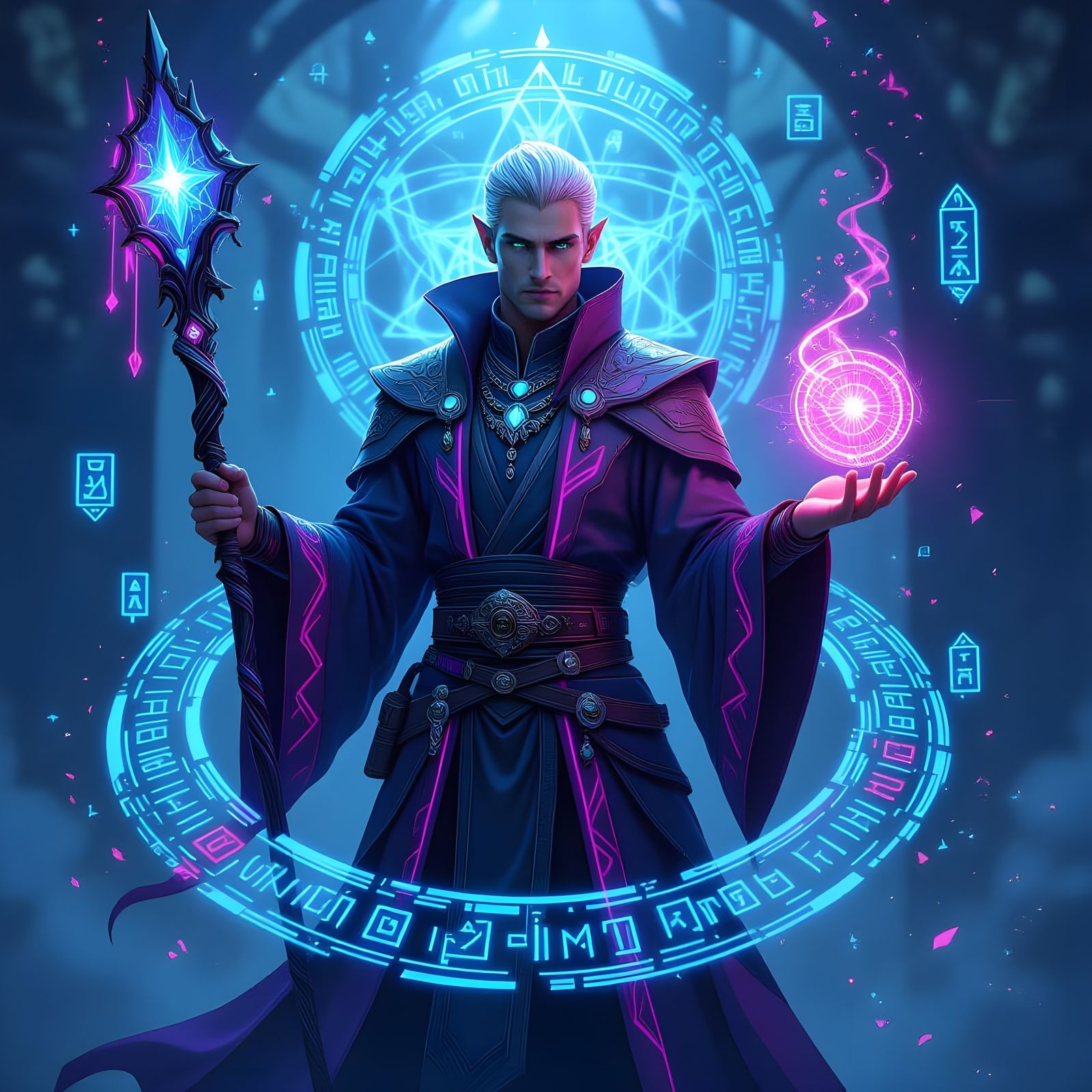 Futuristic Elven Mage Casting Code and Spell