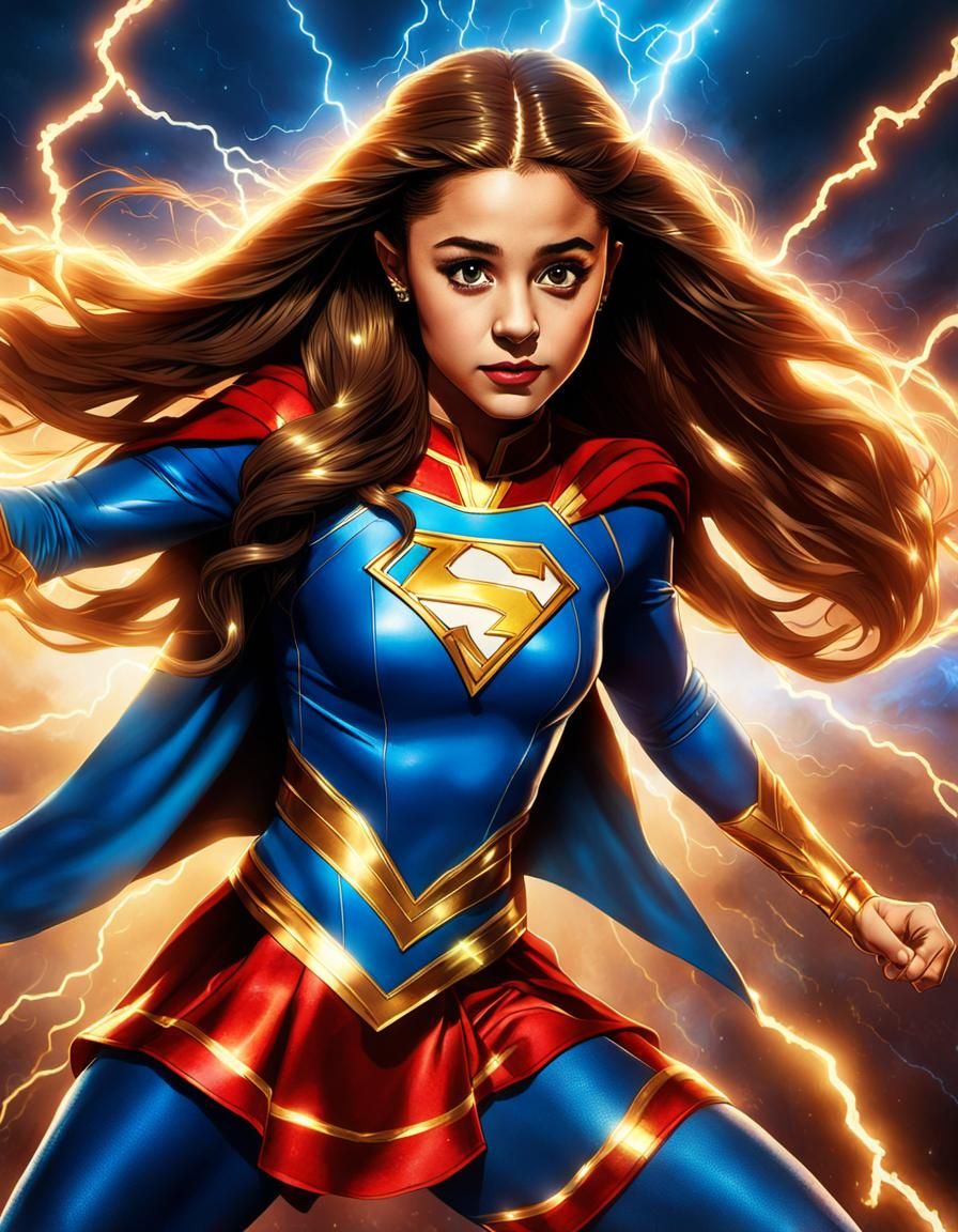 Mary Marvel Strikes with Lightning in Comic Book Style