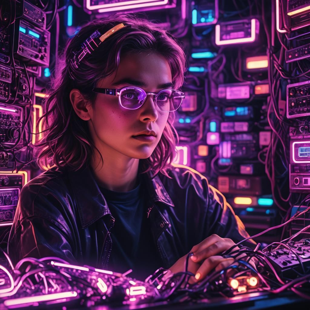 Synthwave Portrait with Neon Reflections