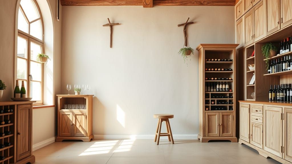 Rustic Wine Shop Tasting Room with Warm, Textured Finish