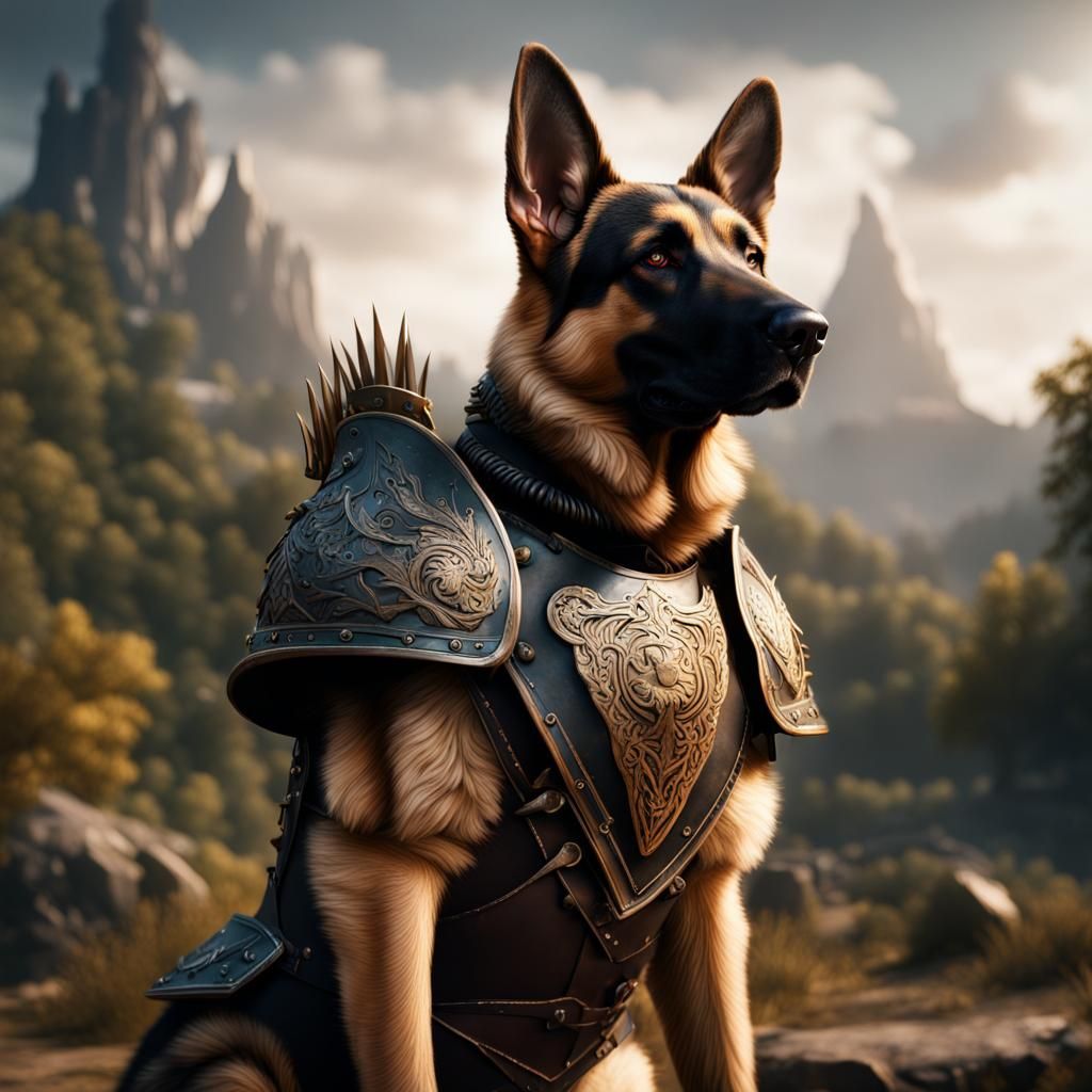 German Shepherd in Leather Armor: Fantasy Art