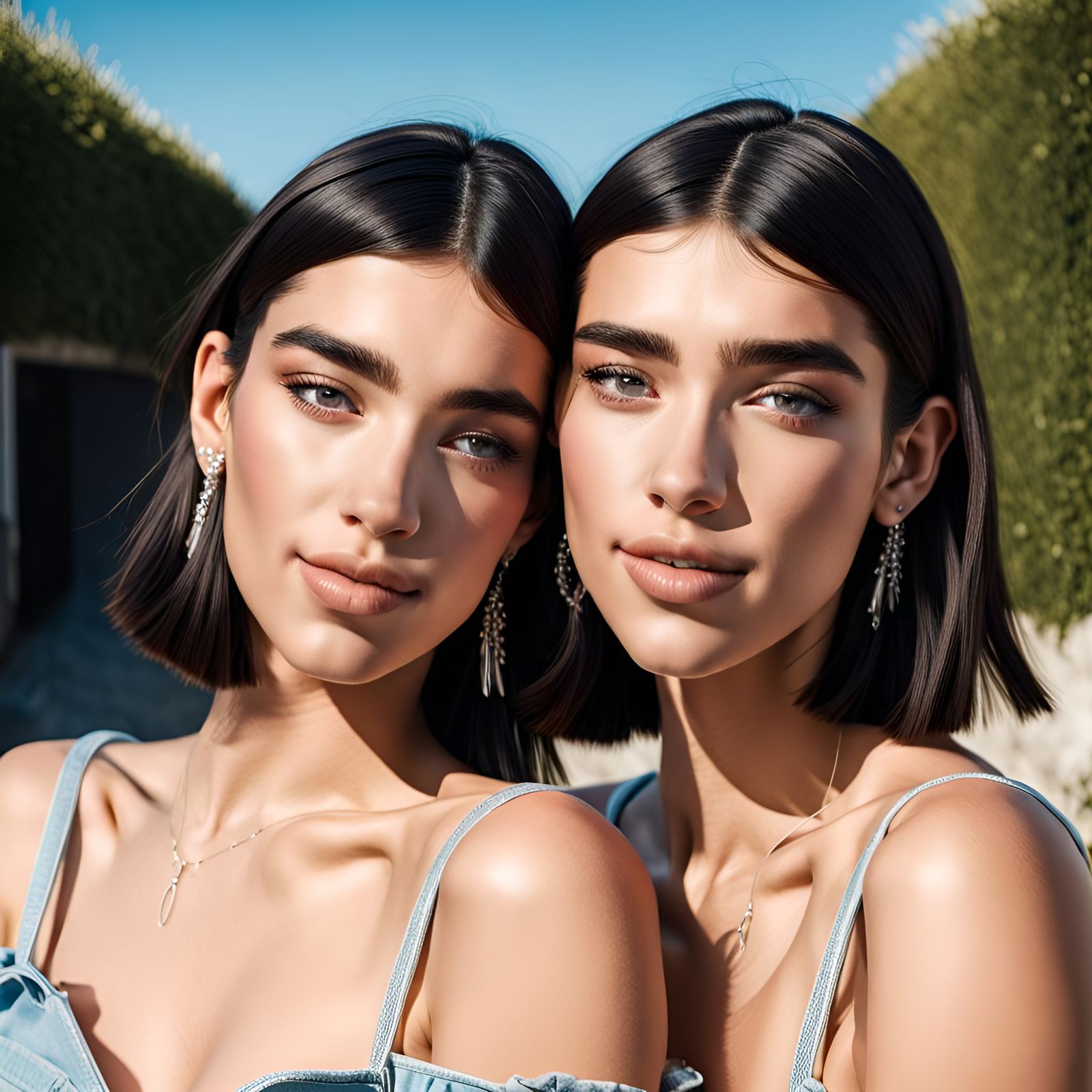 Happy Flirty Dua Lipa Twins Portrait
