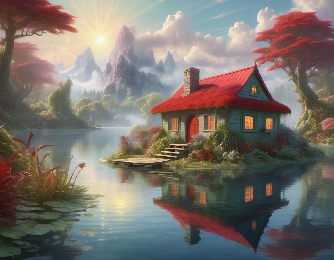Magical Island Hut: Ethereal Fantasy Landscape