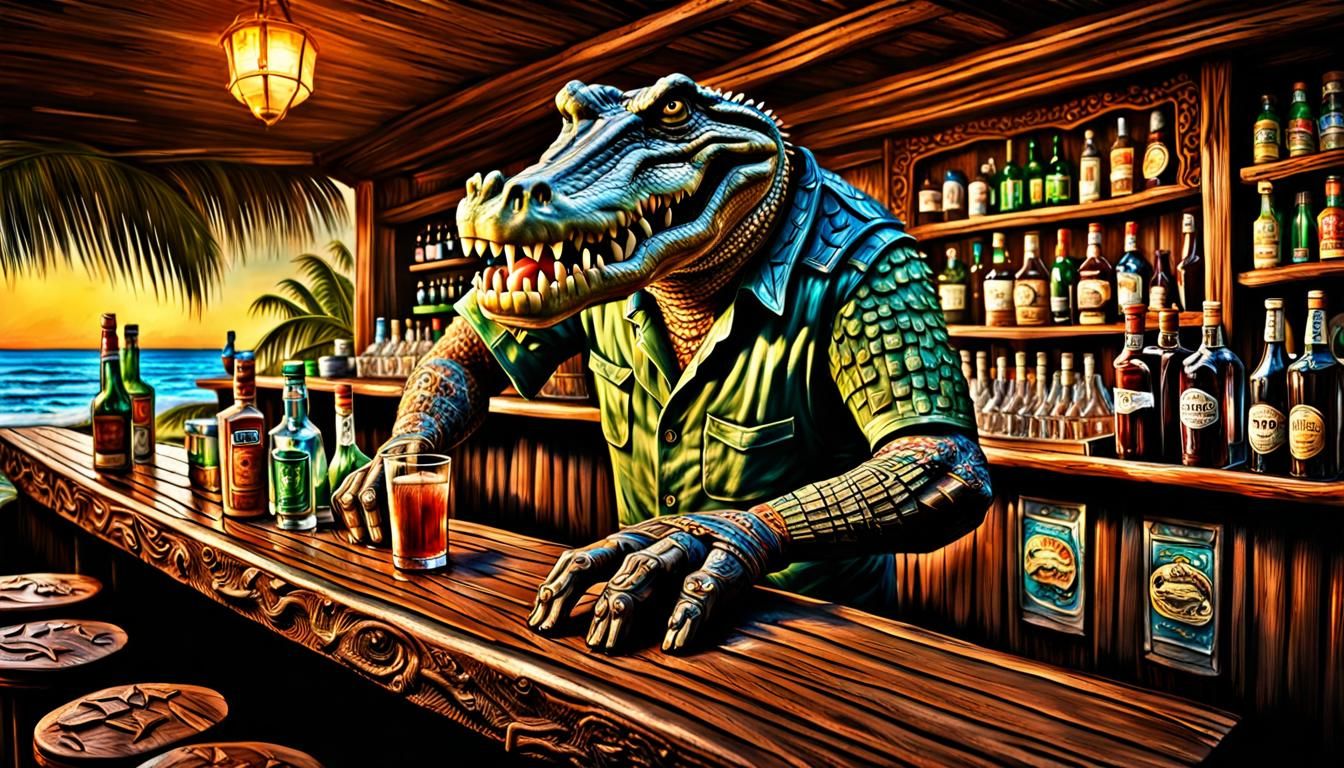 Crocodile Bartender at Beach Tiki Bar