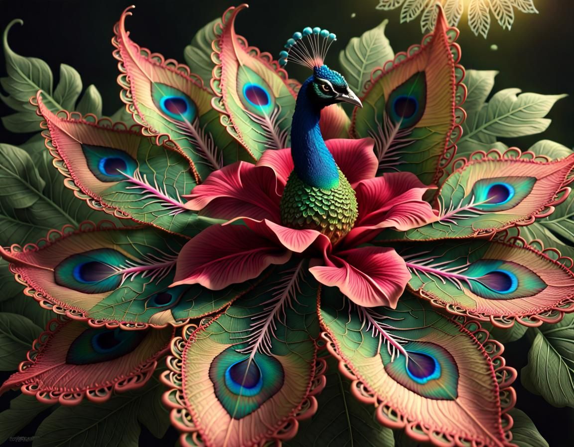 Peacock Witch in Futuristic Jungle Garden