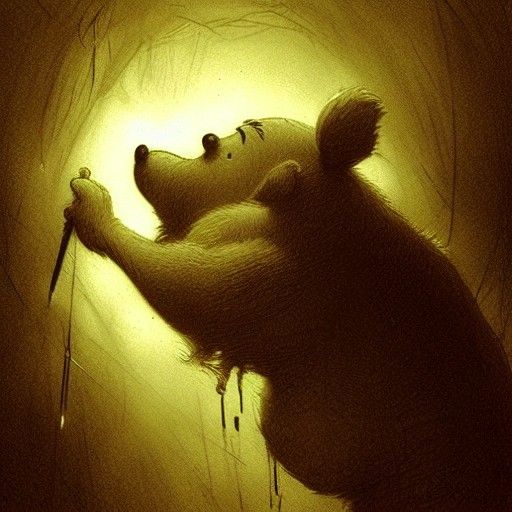 Nightmarish Winnie the Pooh in Horror Illustration Style