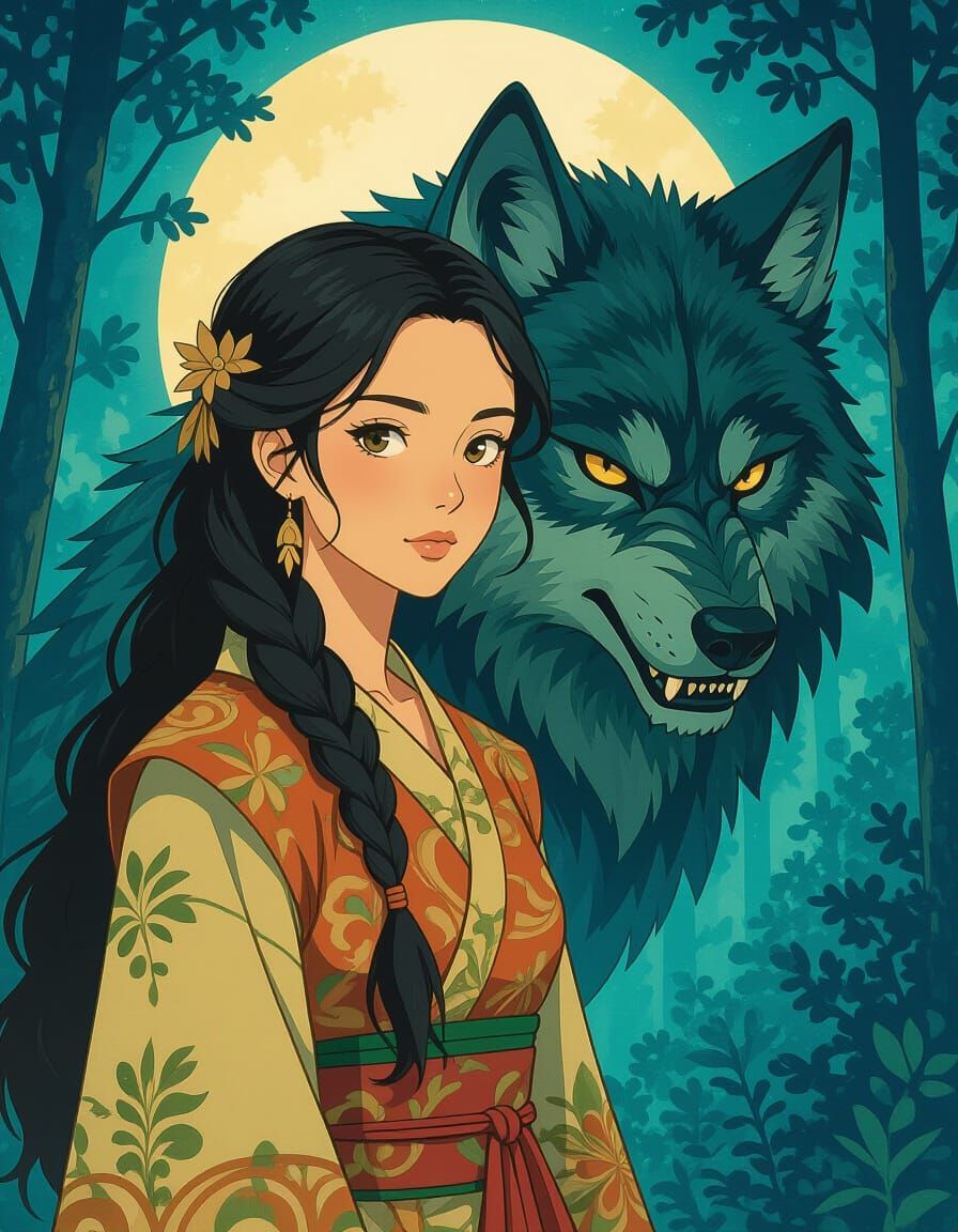 Human and Werewolf Face Fusion in Forest