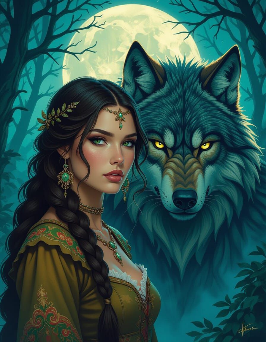 Human and Werewolf Face Merge in Forest