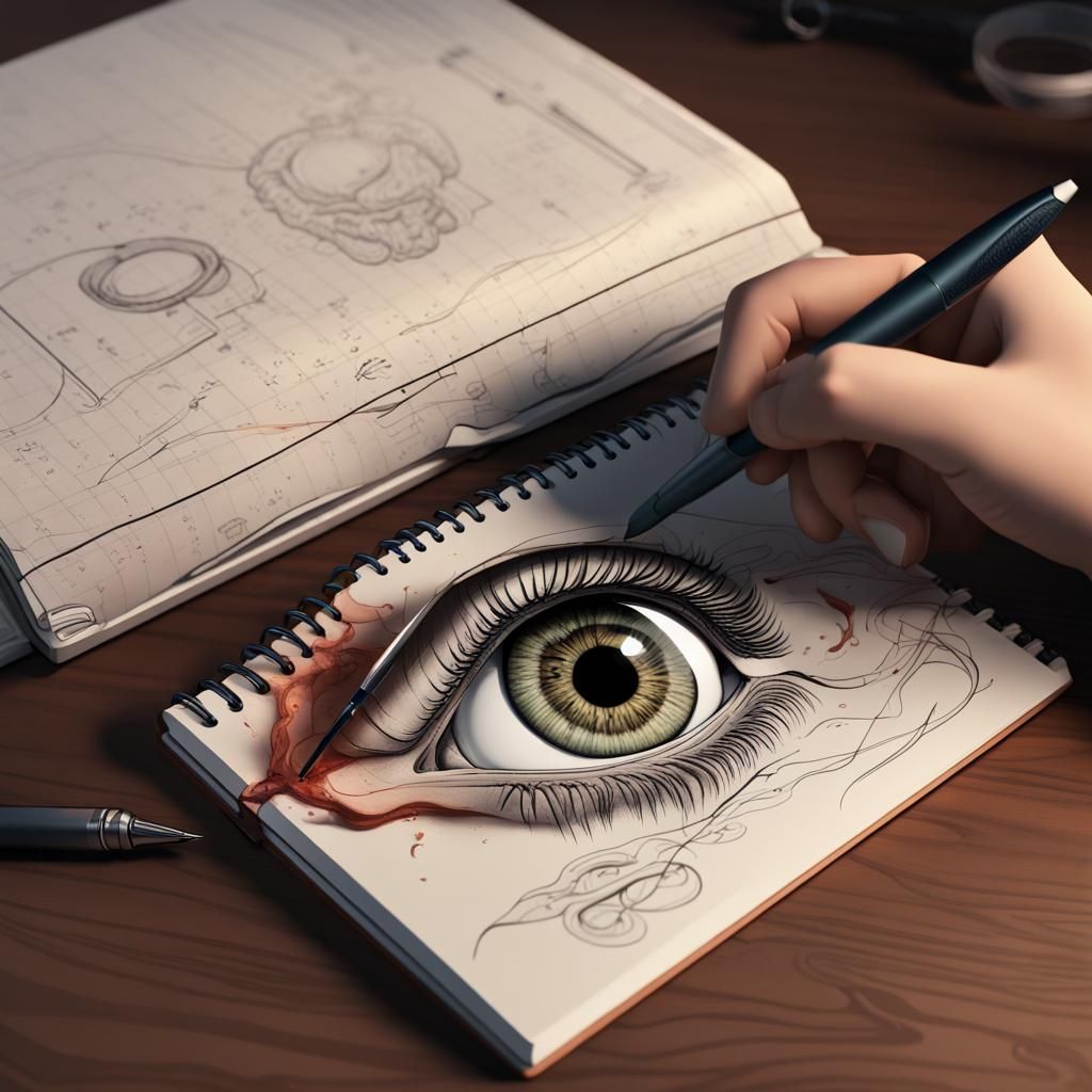 Notepad with Eye Line Art in Detailed Painting Style