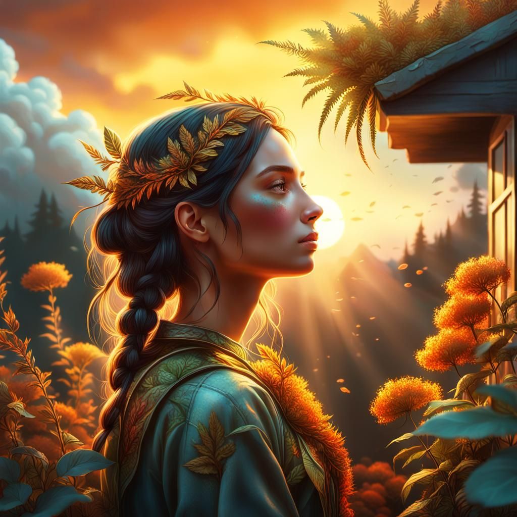 Woman Wakes to Sunset in Fantasy Concept Art