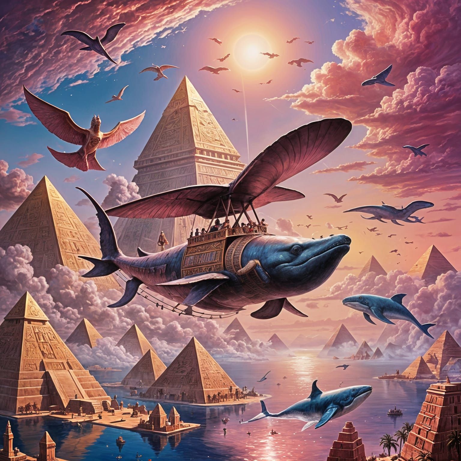 Surreal Ancient Egypt with Flying Whales