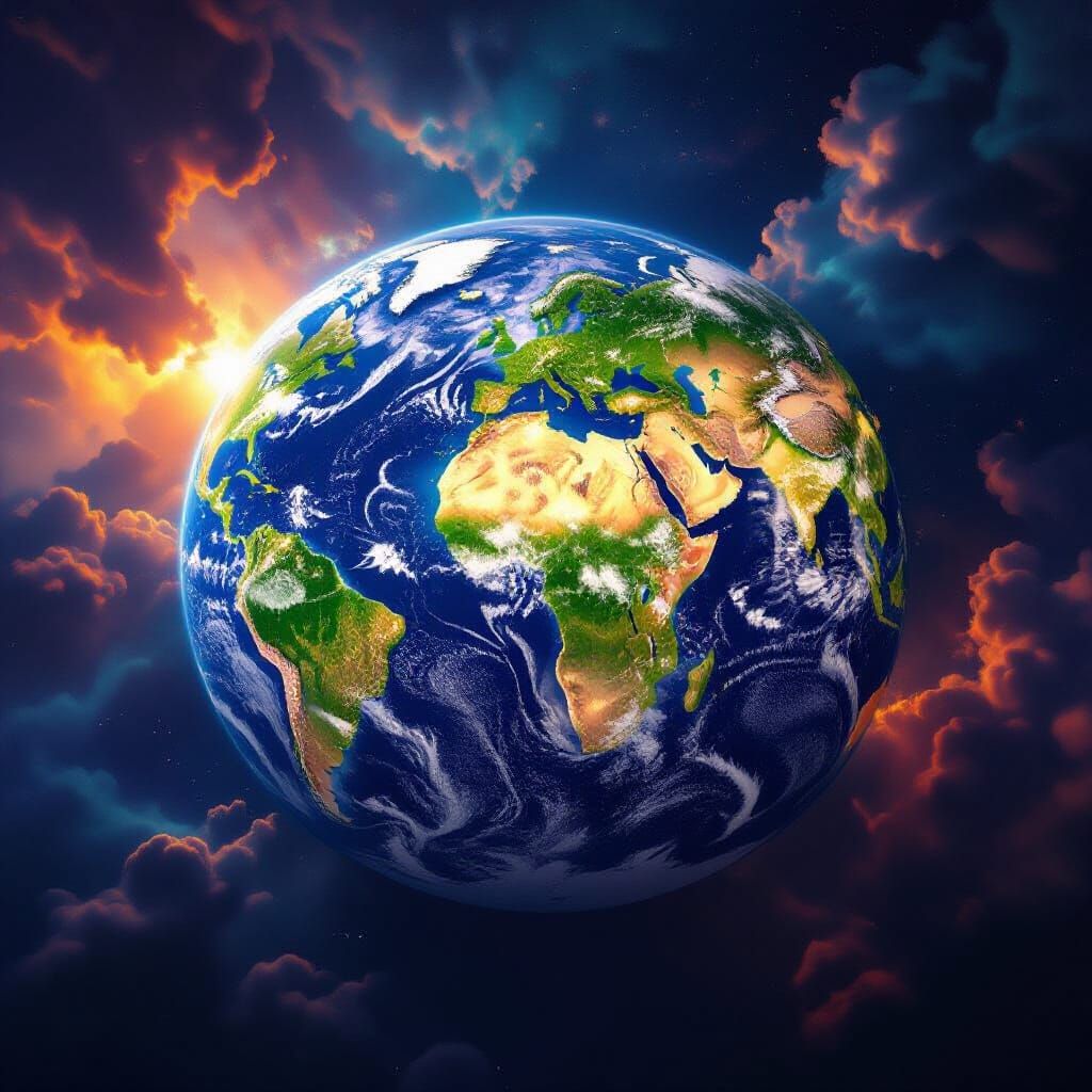 Vibrant Earth From Space With Colorful Clouds