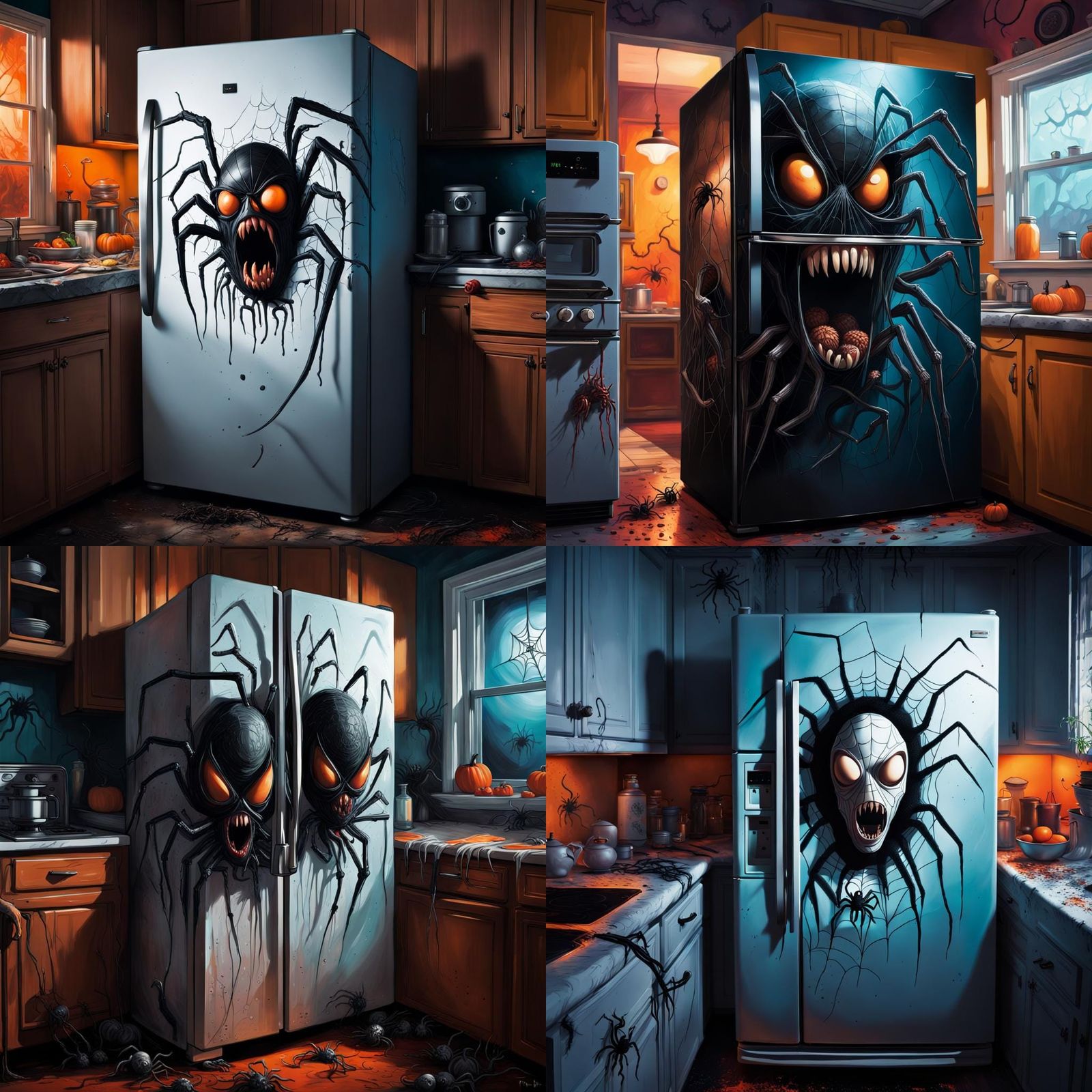 Spooky Refrigerator with Spider Blender in Hyperrealistic St...