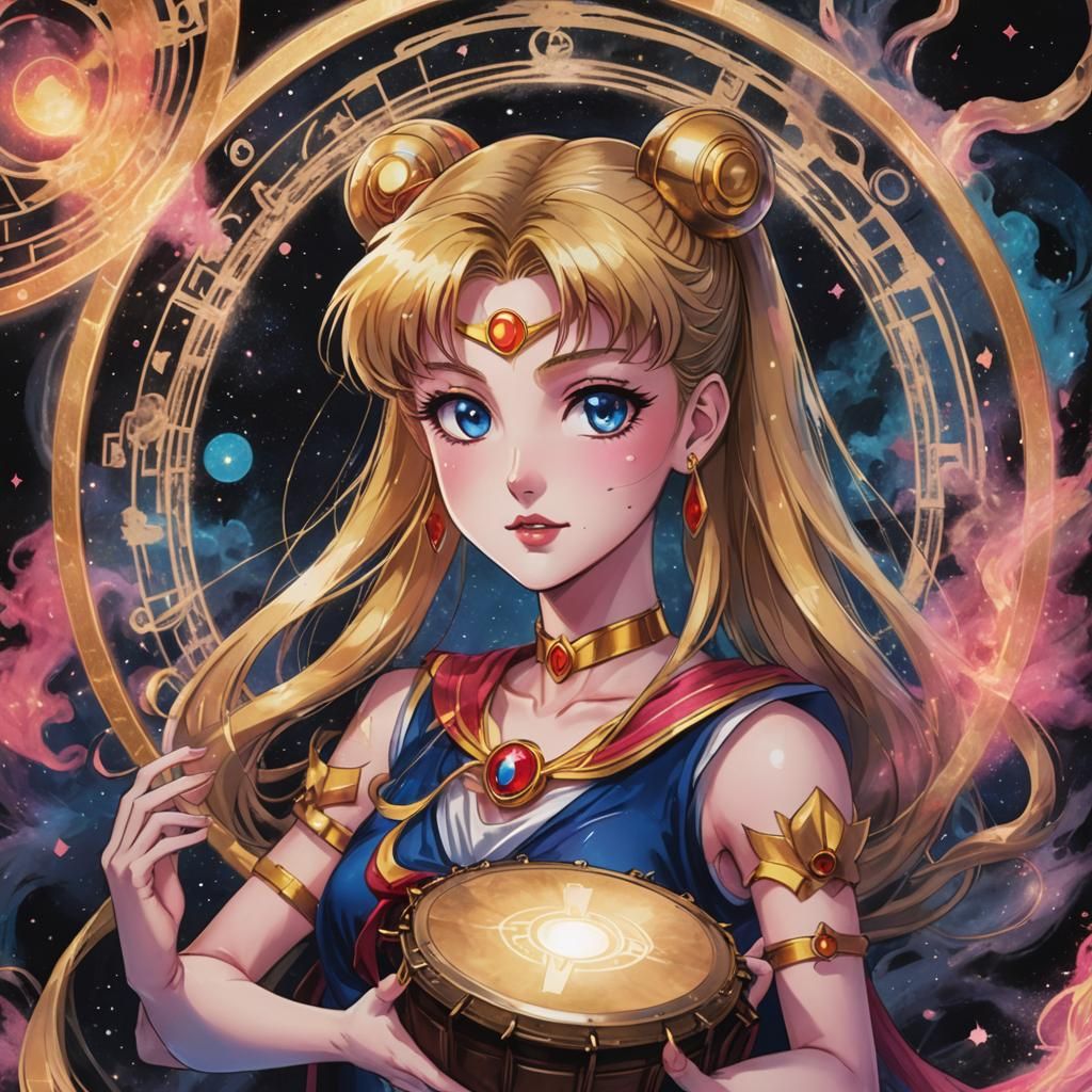 Sailor Moon with Mystical Drum in Manga Style