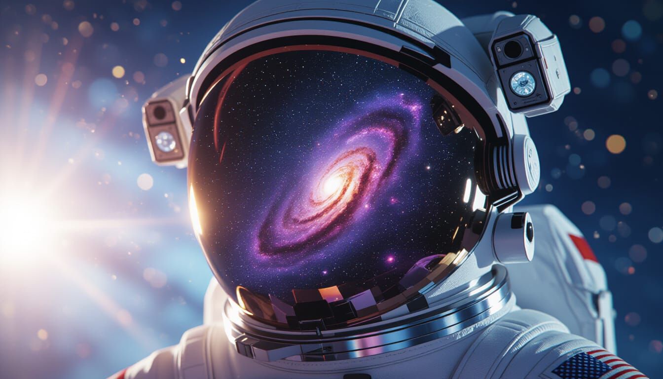 Astronaut Helmet Reflecting Galaxies in Cinematic Sci-Fi Sty...
