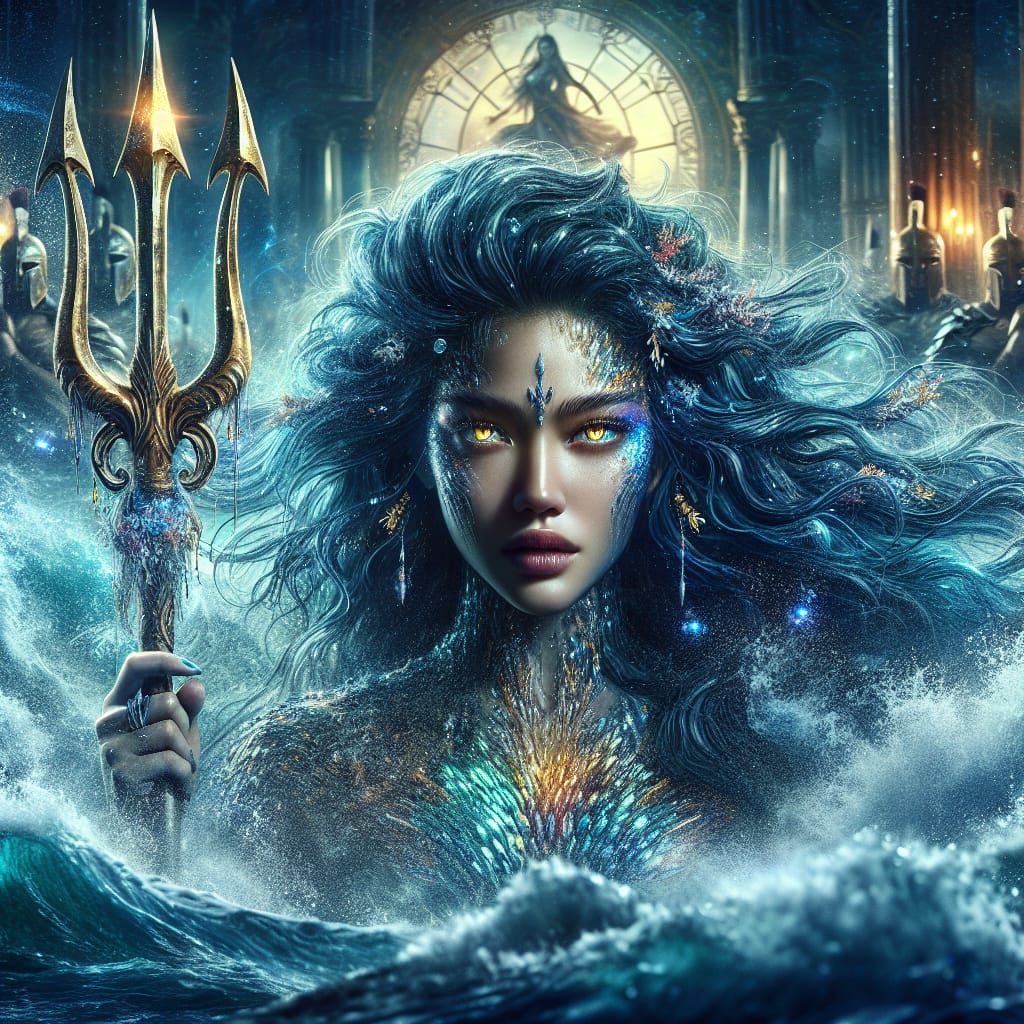 Mermaid Queen with Trident in Digital Matte Painting