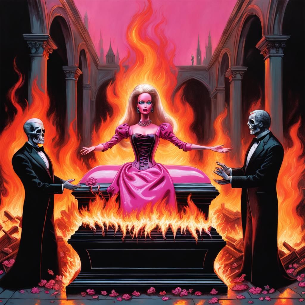 Surreal Funeral Scene in Digital Horror Style