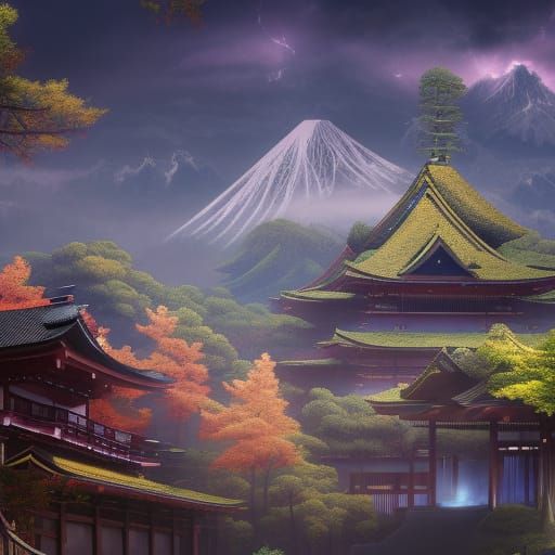Fantastical Japan: Detailed Matte Painting in Deep Color