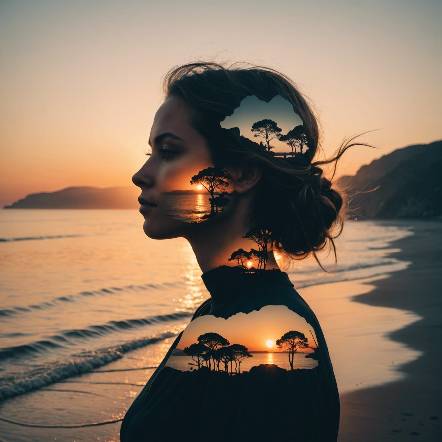Silhouette Meets Sunset: A Double Exposure