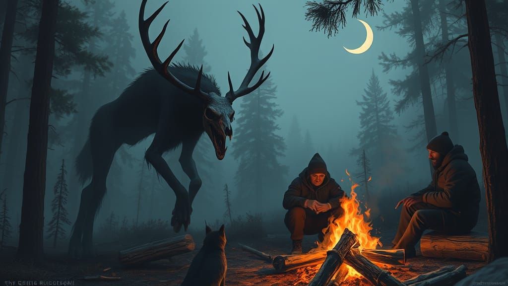 Sinister Wendigo in Misty Forest