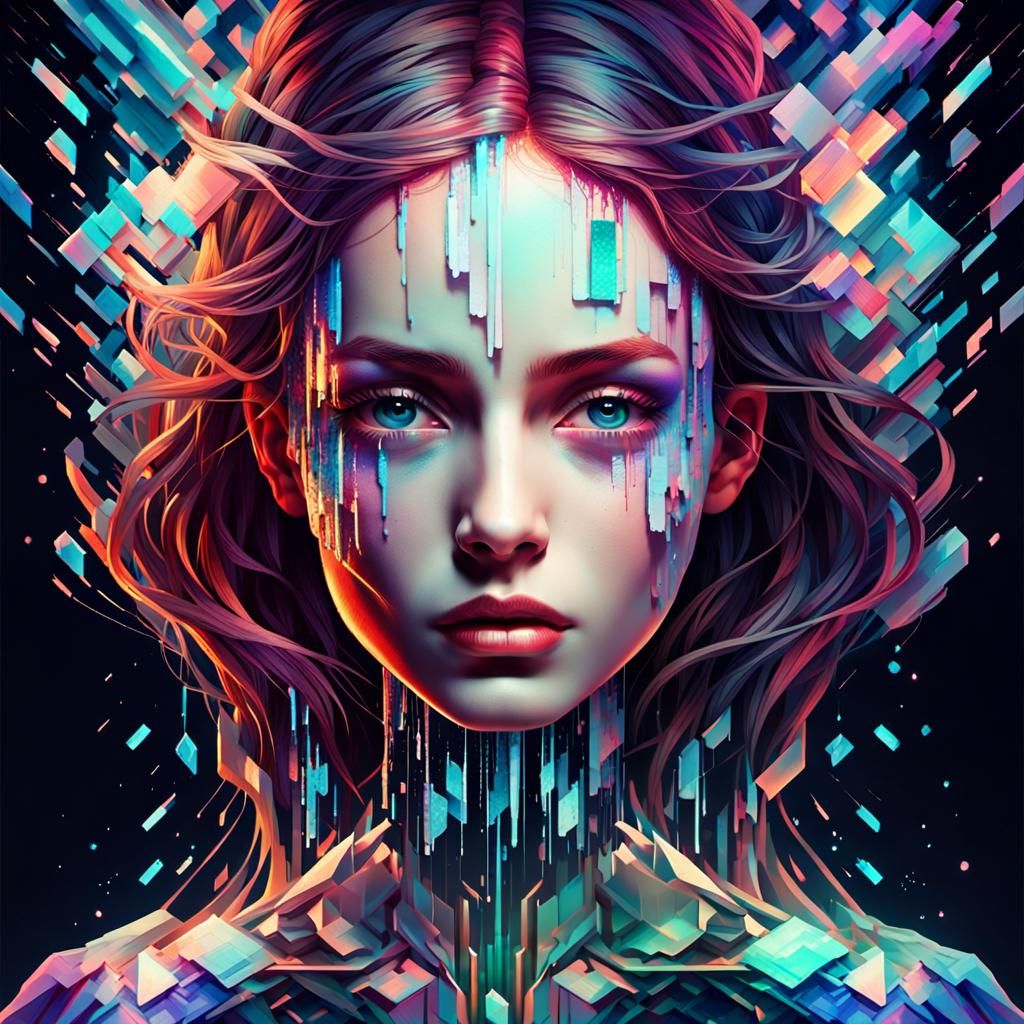 Stunning Glitchcore Woman Portrait with Dynamic Lighting