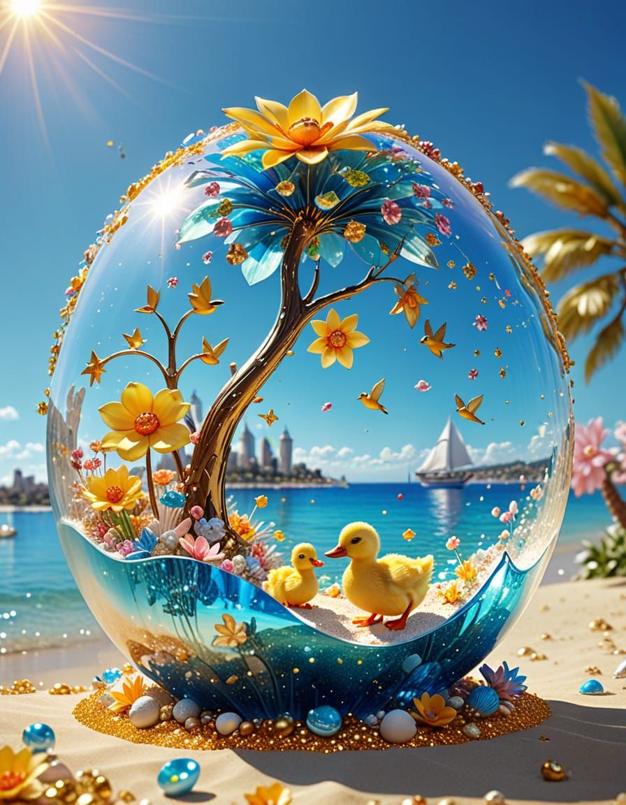 Cute Duckling in a Flower City Beach Holiday