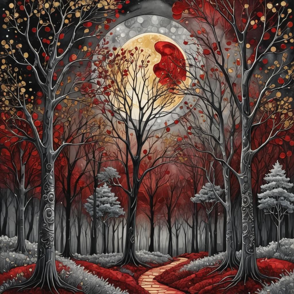 Moonlit Arabesque Forest in Impasto Alcohol Ink