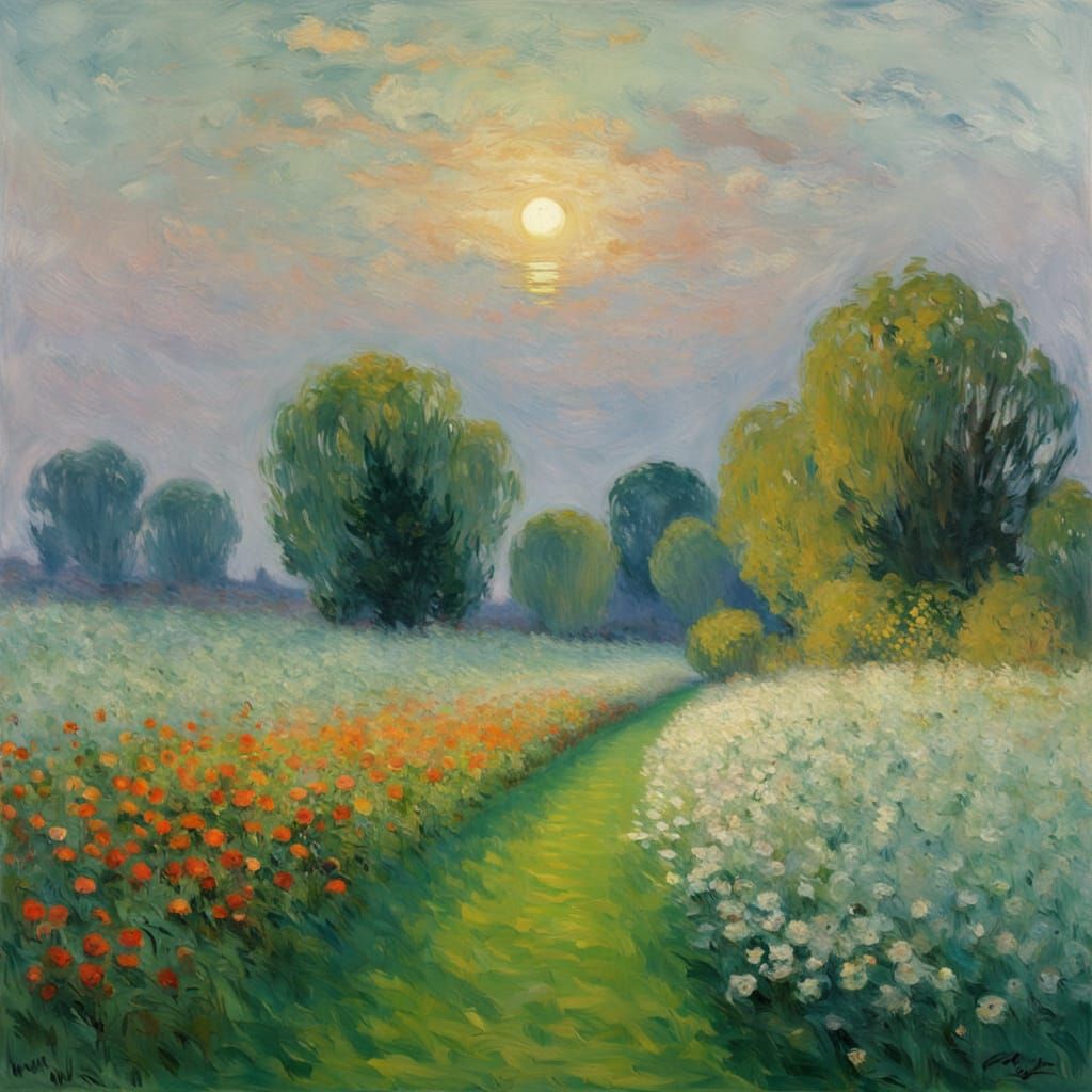 Ethereal Dawn Revealed in Vibrant Oil Painting