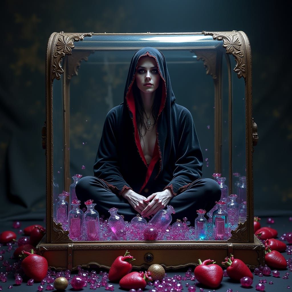 Dark Nemesis Surrounded by Glowing Jewelry and Human Hearts ...