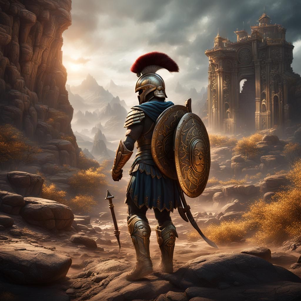 Detailed Matte Painting of a Spartan Warrior