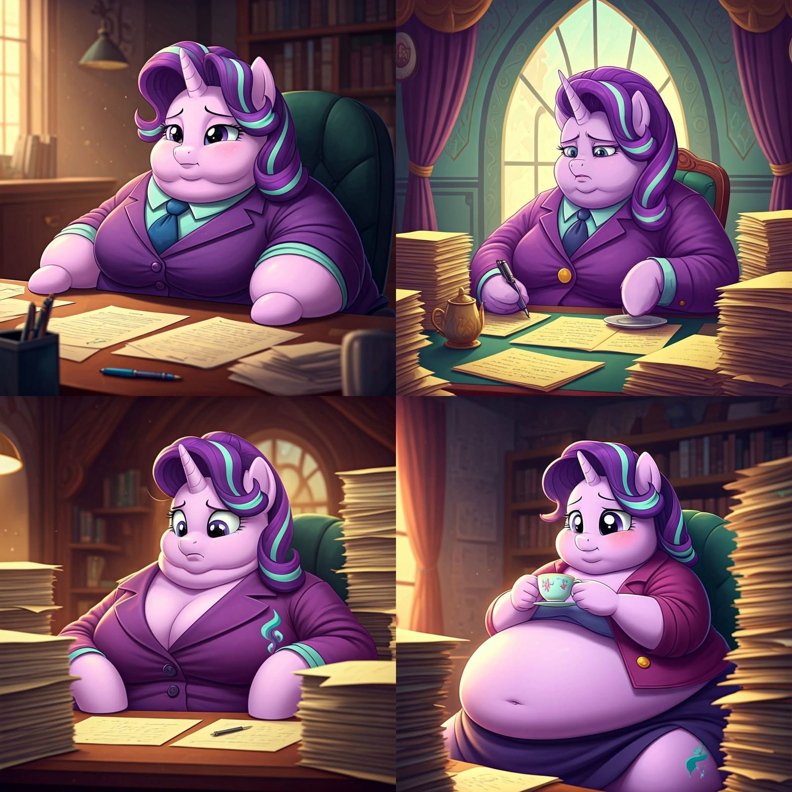 Cute and Overweight Starlight Glimmer Sips Tea at Desk