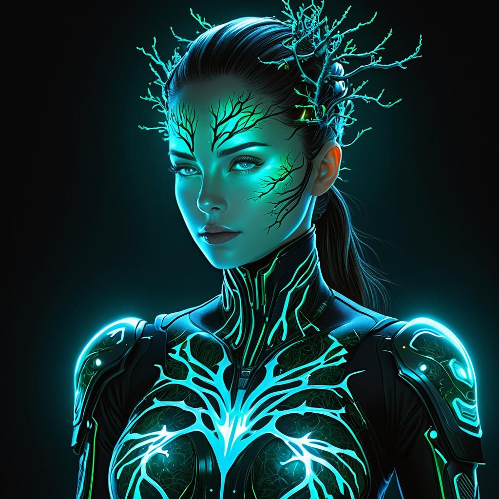 Biopunk Plant Woman Portrait in Cyberpunk Style