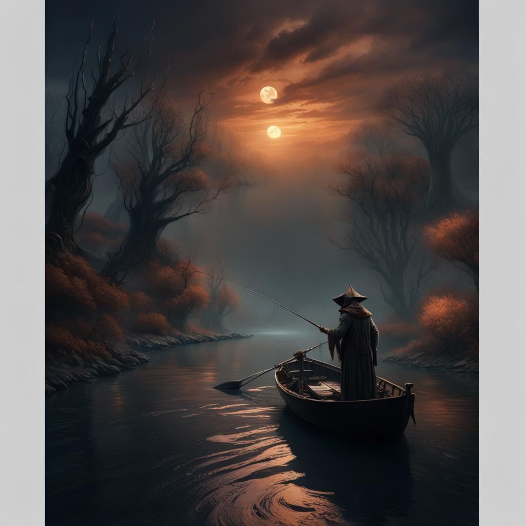 Charon Fishing at the River Styx: Detailed Matte Painting