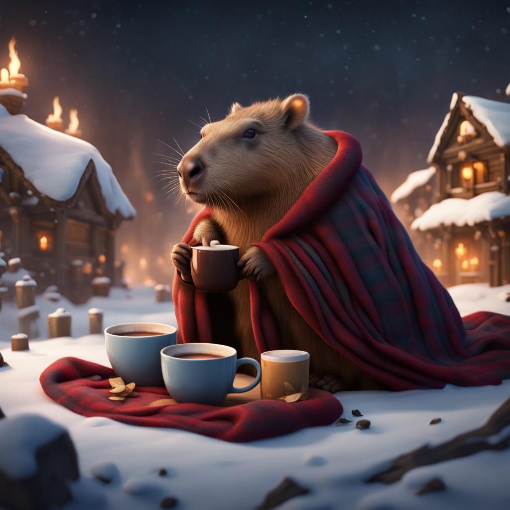Capybara Relaxation: Hot Chocolate Fantasy Art