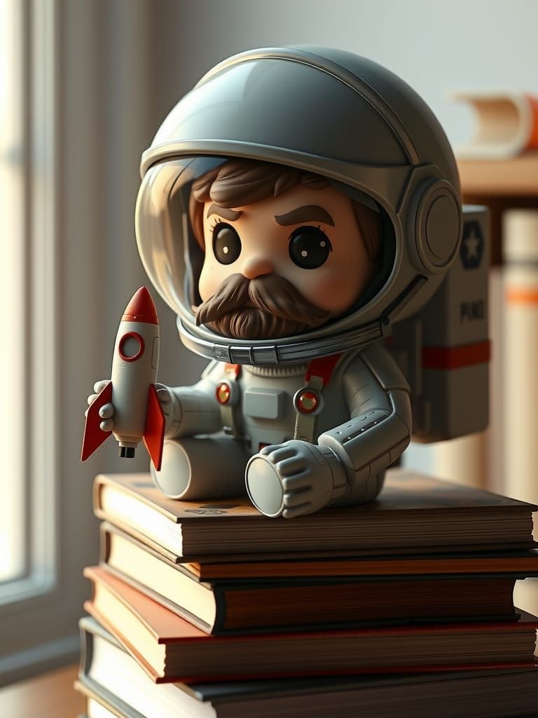 Astronaut Figurine on Books in Hyperrealistic 3D Render