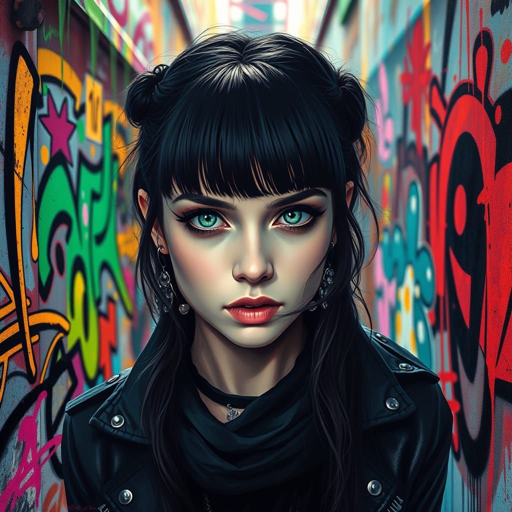 Ethereal Goth Woman Lost in Neon Digital Dreamscape