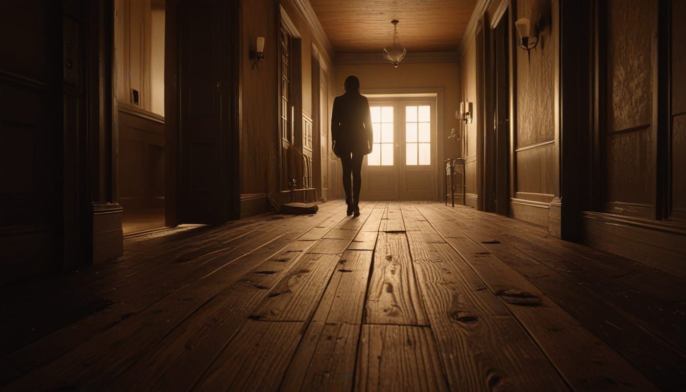 Eerie Hallway with Creaking Floorboards in Digital Art