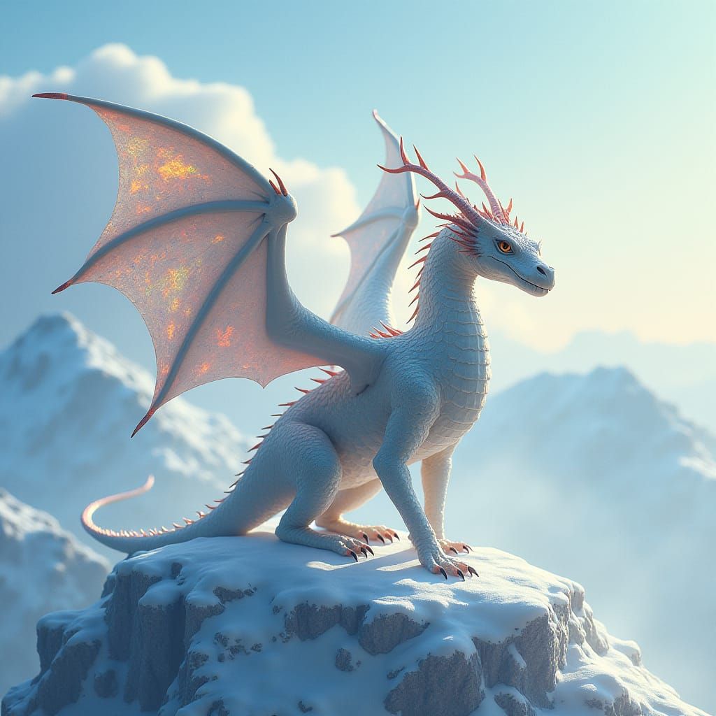 Crystalline Dragon on Snowy Peak: Digital Art