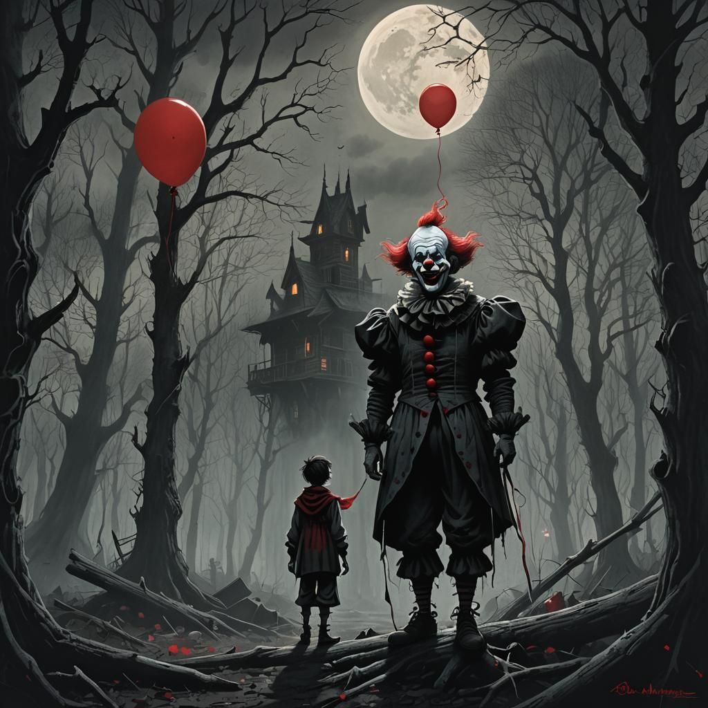 Clown in Dark Forest Fantasy Illustration