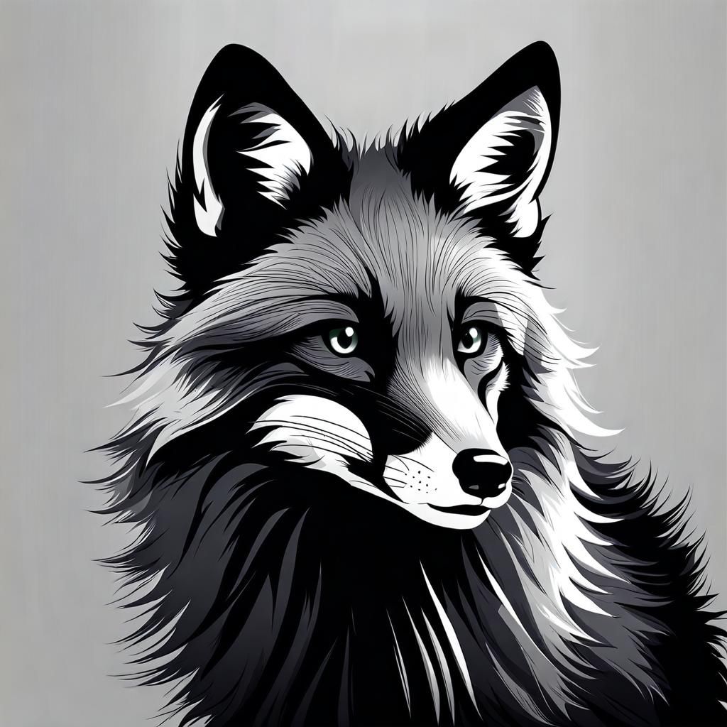 Monochrome Dark Grey Fox Portrait
