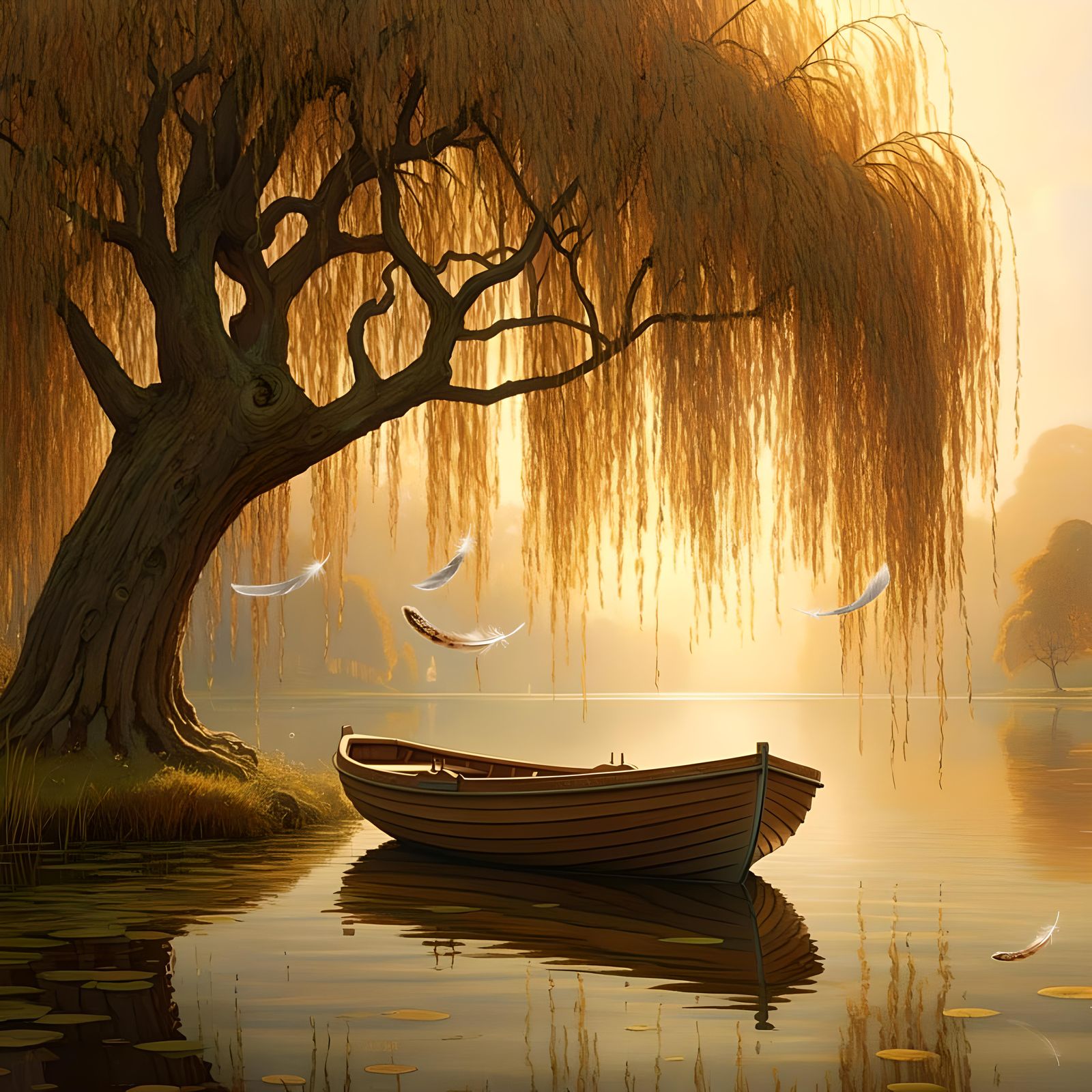 Feathered Willow Tree at Golden Hour