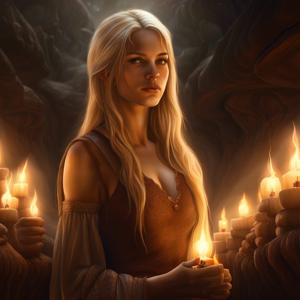 Country Girl Portrait in Cave Temple, Hyperdetailed