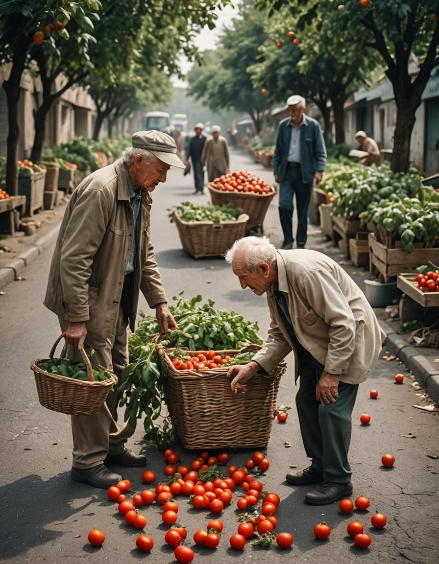 Boy Helping Elderly Man: Cinematic Film Still